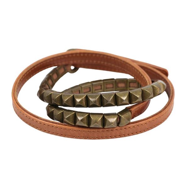 SKINNY STUDS ELASTIC BROWN GENUINE LEATHER 0.5"Wd DRESS CASUAL BELT Sz S/M (E98 - Picture 5 of 7